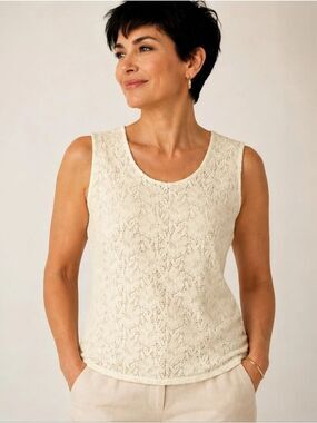 Croft & Barrow Ivory Floral Lace Sleeveless Top – Women's Large